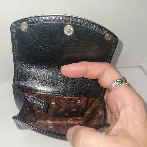 Brighton Black Leather Crocodile Embossed Wallet with Loop Fasteners for Belt - Picture 3 of 8